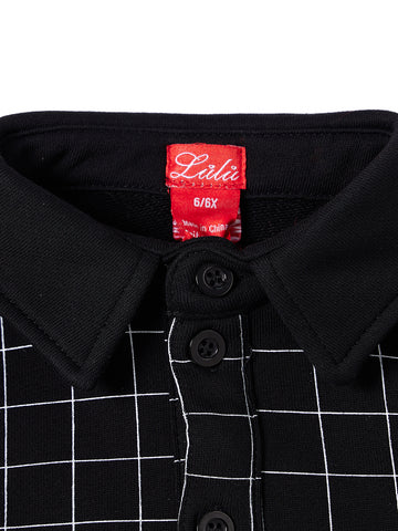 Grid Print Polo - Black