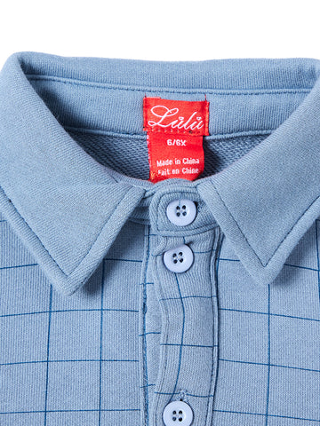 Grid Print Polo - Light Blue