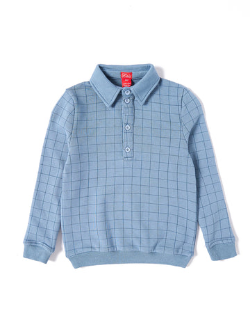 Grid Print Polo - Light Blue