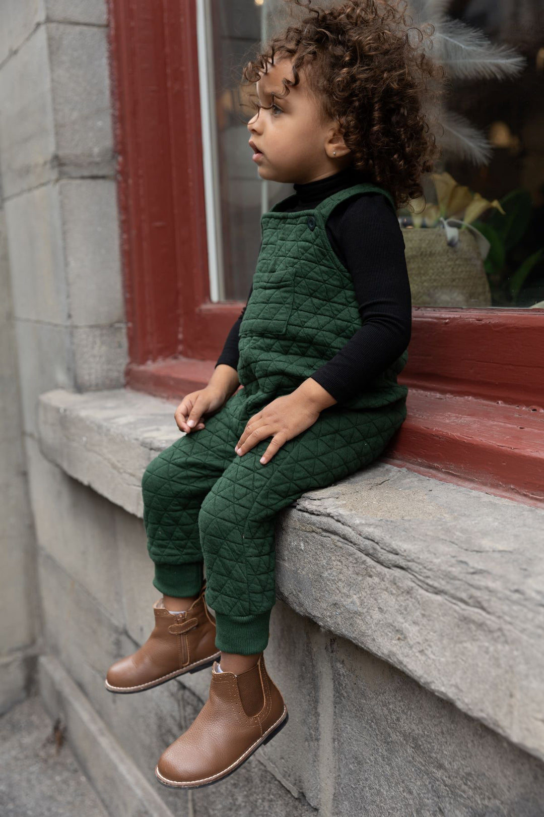 Baby Triangle Quilted Bib Overall - Green