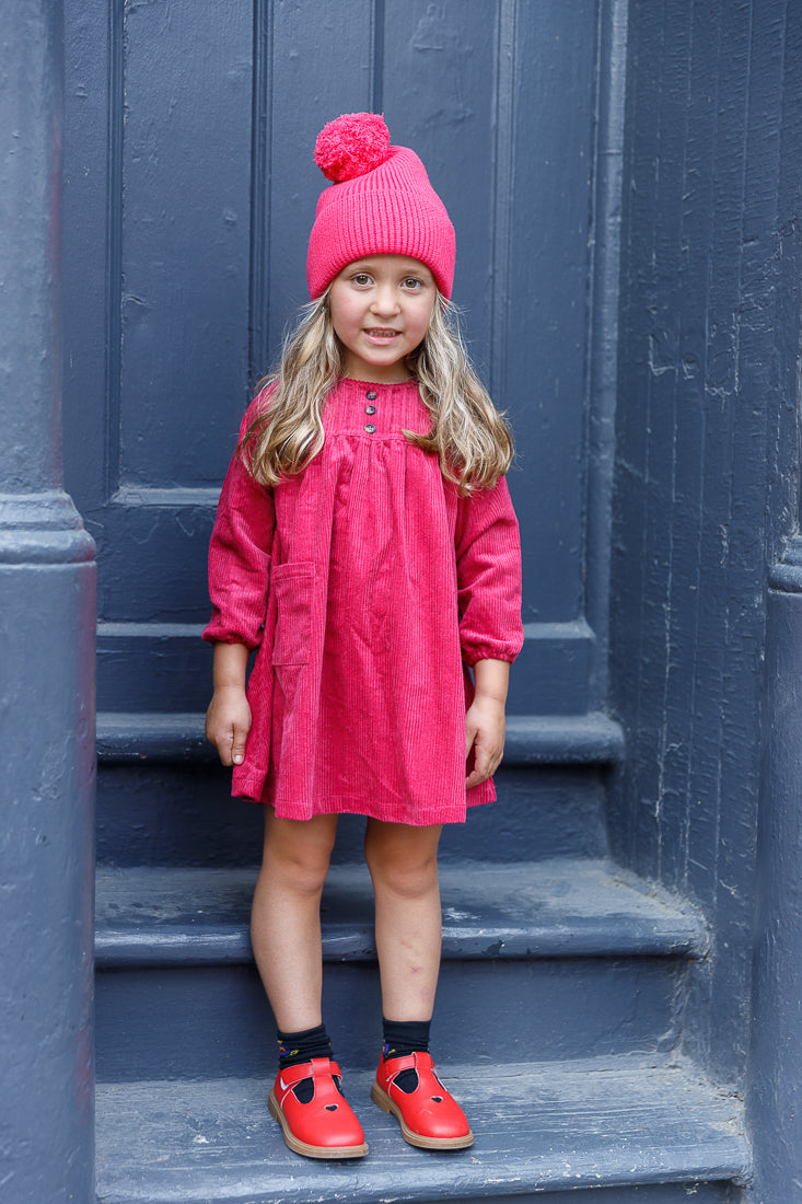 Front Buttons Corduroy Dress - Hot Pink