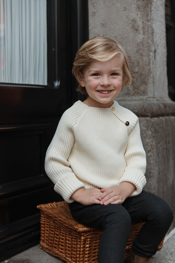 Side Buttons Sweater - Almond White