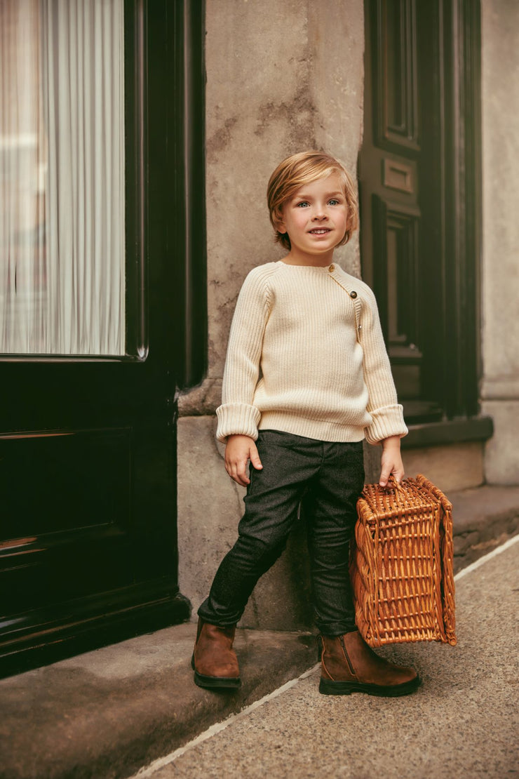 Side Buttons Sweater - Almond White