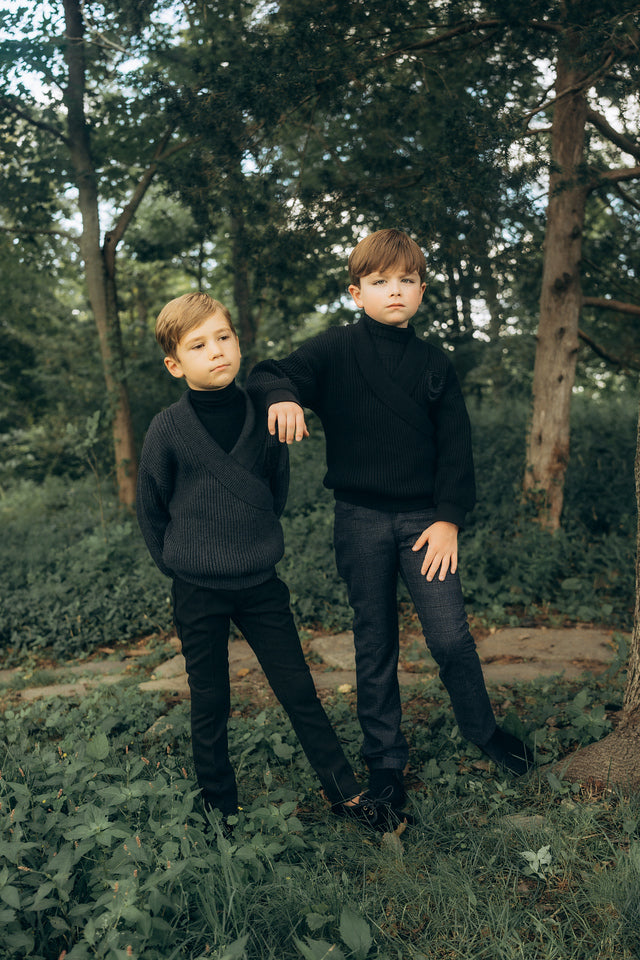 Wrap Shawl Collar Sweater - Black