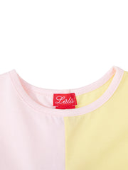 Color Block Long Sleeve T-shirt - Lt. Pink/Yellow