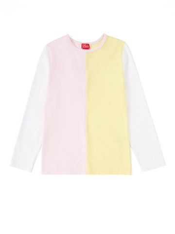 Color Block Long Sleeve T-shirt - Lt. Pink/Yellow