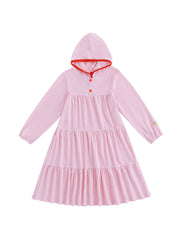 Hooded Contrasting Binding Dress - Lt. Pink