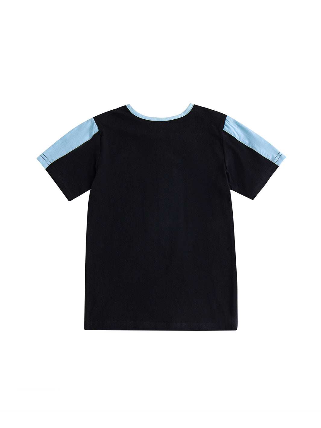 Denim Two Tone Short Sleeve Top - Black/Lt. Blue