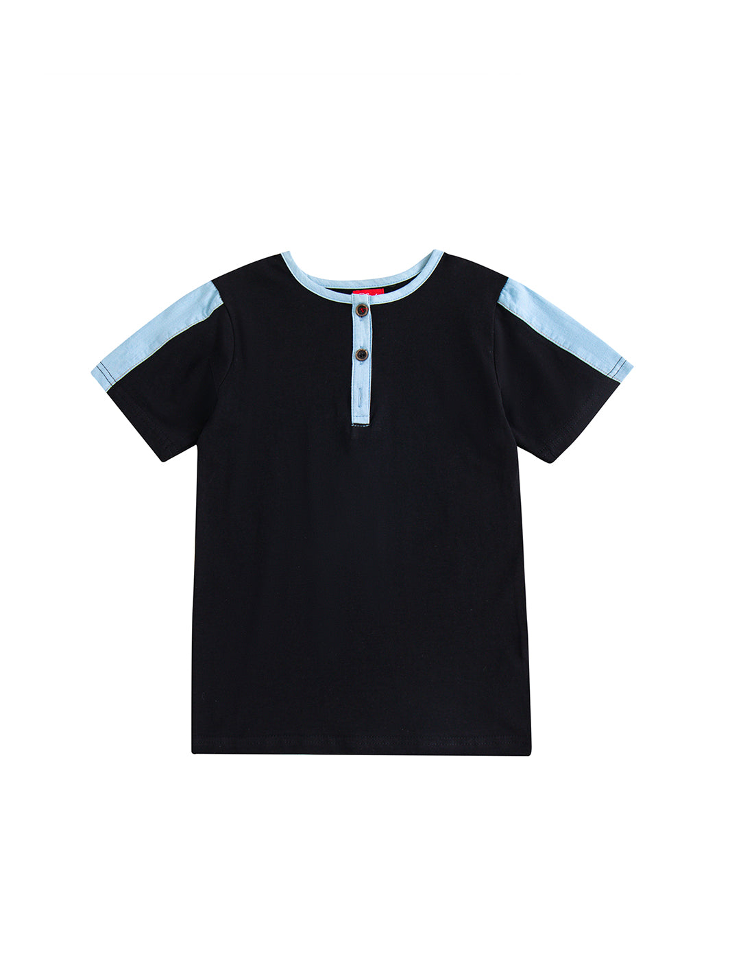 Denim Two Tone Short Sleeve Top - Black/Lt. Blue