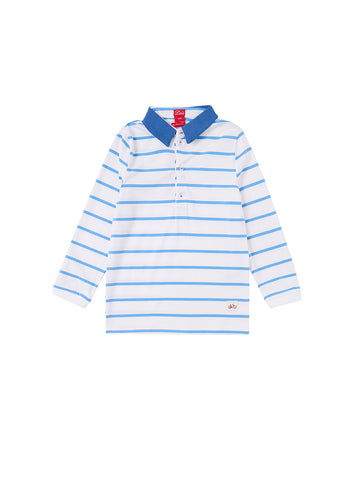 Combo Collar Long Sleeve Polo - White/Blue