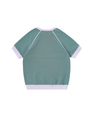 Side Print Short Sleeve Top - Seafoam/White