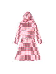 Striped Hooded Dress - White/Coral