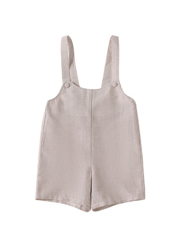 Baby Linen Striped Overall - Beige