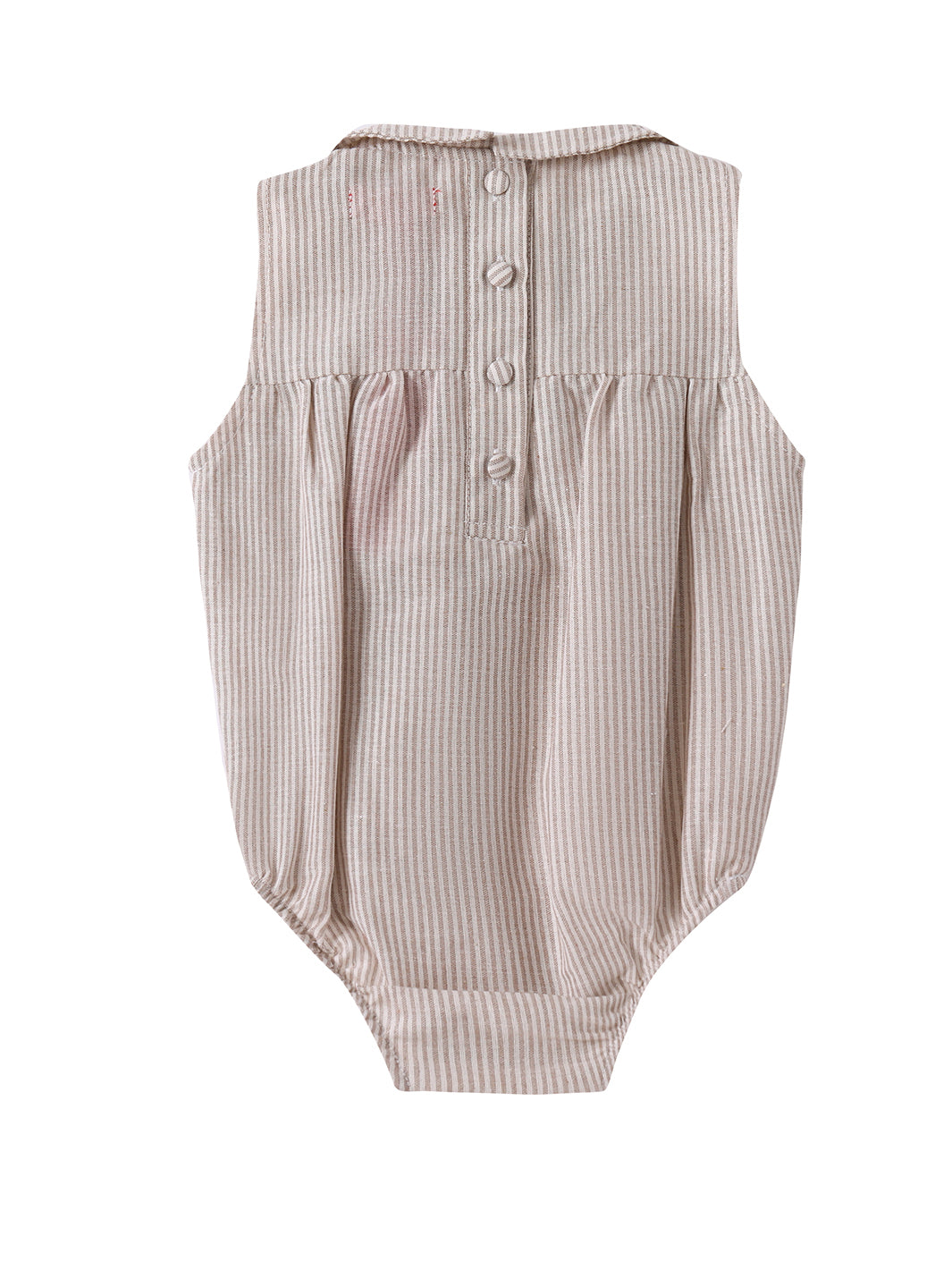 Baby Linen Striped Collar Romper - Beige