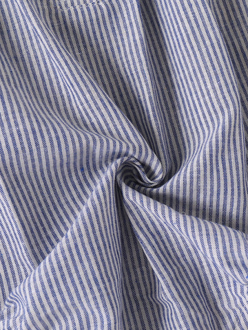 Baby Linen Striped Collar Romper - Blue