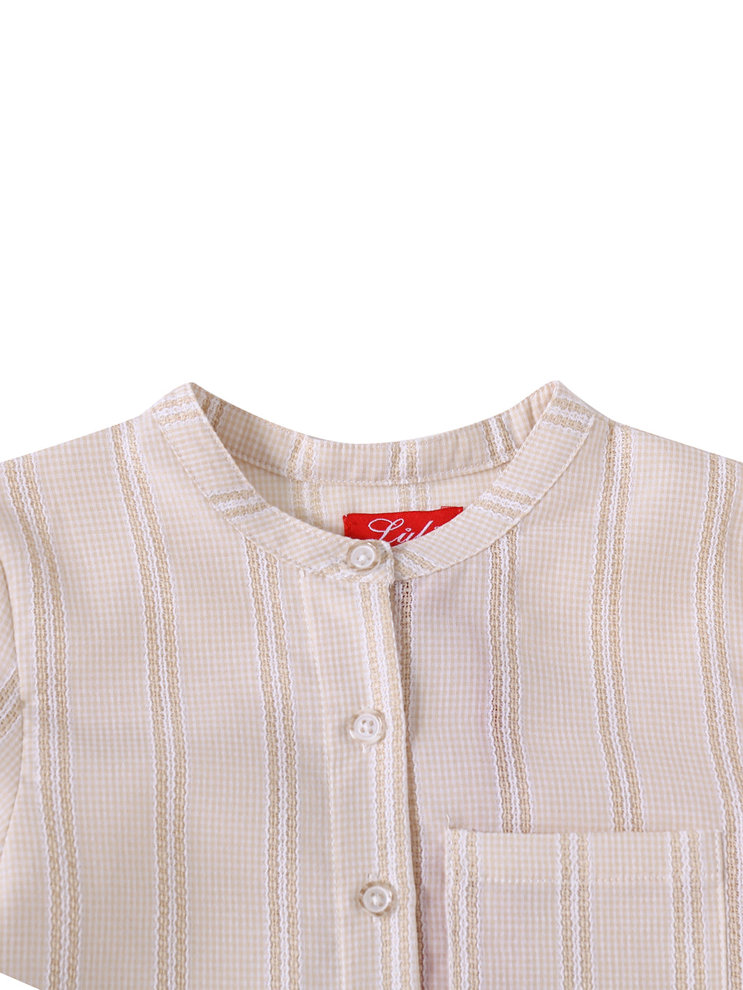 Gingham Crochet Striped Shirt - Beige