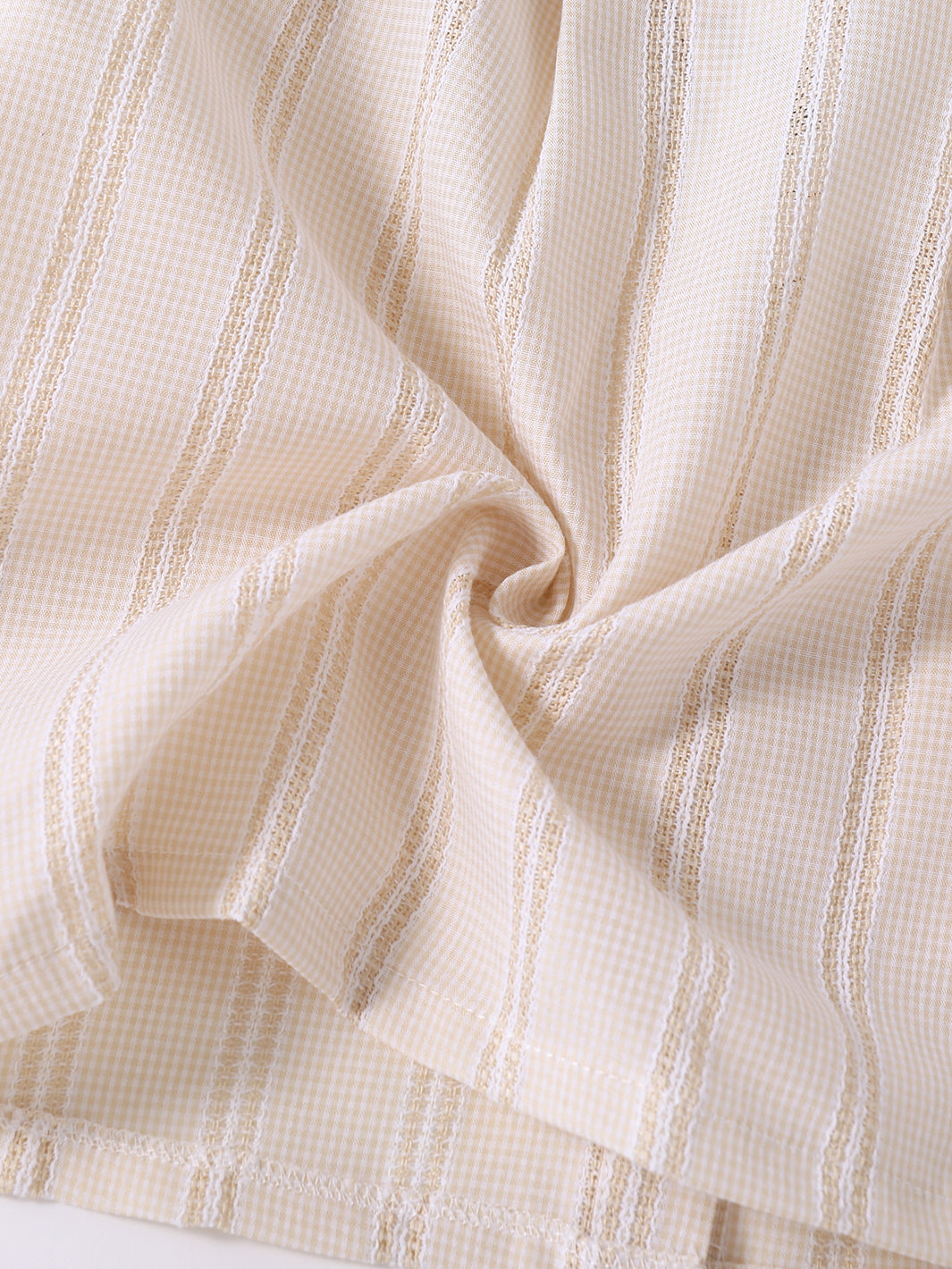 Gingham Crochet Striped Shirt - Beige
