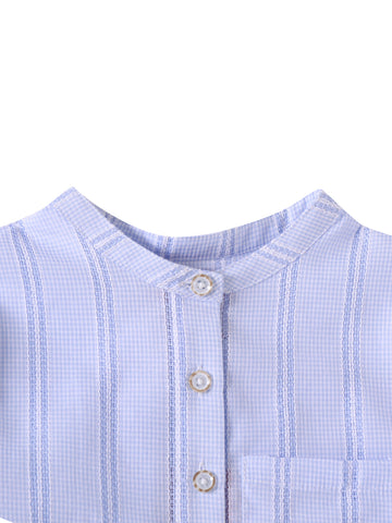 Gingham Crochet Striped Shirt - Lt. Blue