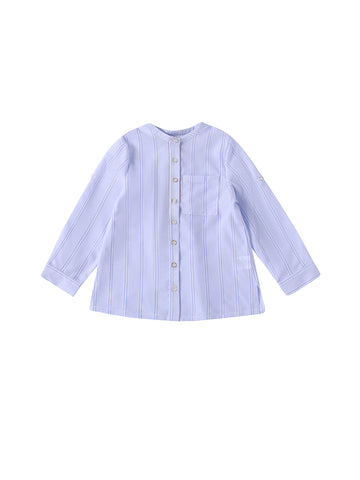 Gingham Crochet Striped Shirt - Lt. Blue