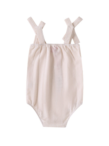 Baby Gingham Crochet Striped Romper - Beige