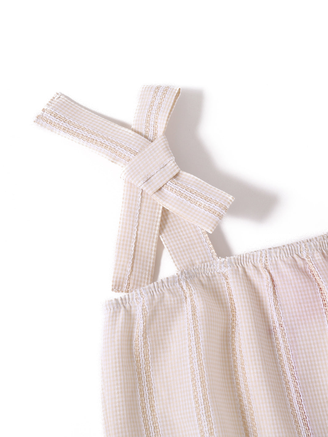 Baby Gingham Crochet Striped Romper - Beige