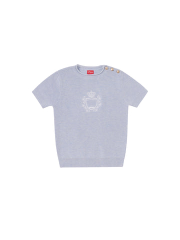 Emblem Short Sleeve Sweater - Ice Blue Mix