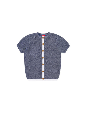 Cardigan Rectangle Mix Short Sleeve Sweater