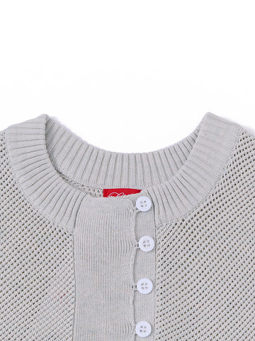 Front Button Short Sleeve Sweater - Lt. Mint Green Mix