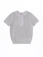 Front Button Short Sleeve Sweater - Lt. Mint Green Mix