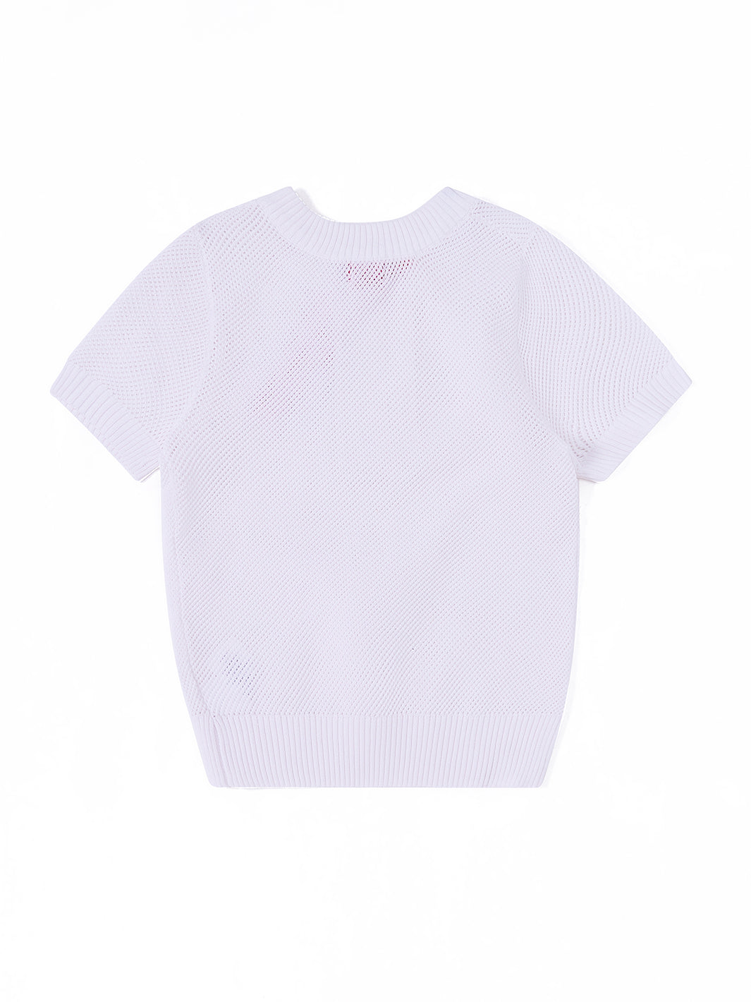 Front Button Short Sleeve Sweater - White