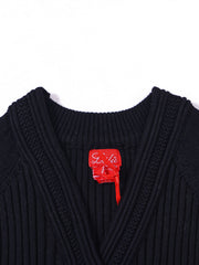 Eyelet Cardigan Sweater - Black