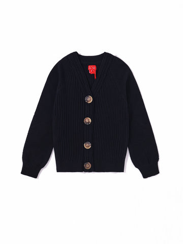 Eyelet Cardigan Sweater - Black