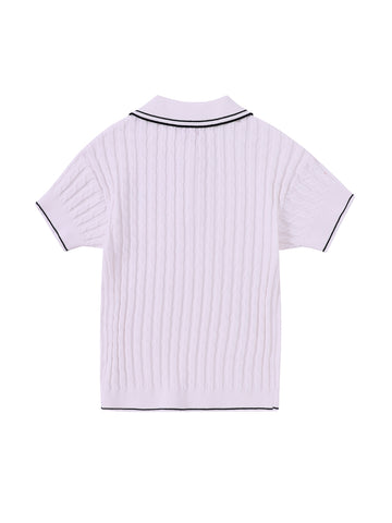 Collar Rib Stripe Short Sleeve Sweater