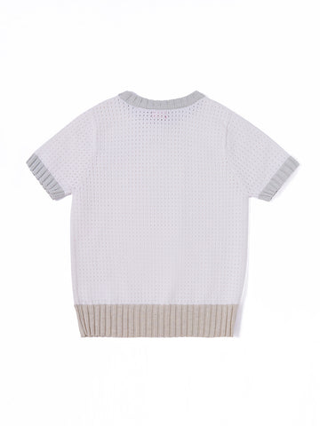 Eyelet Design Short Sleeve Sweater