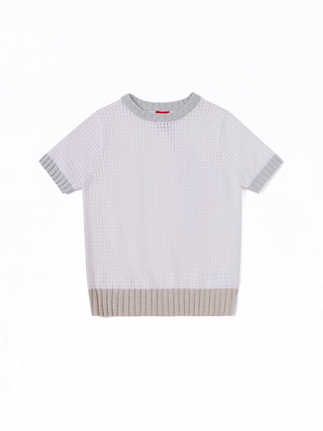 Eyelet Design Short Sleeve Sweater