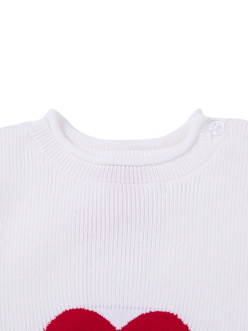 Heart Combo Sweater - Off white/Cherry Red