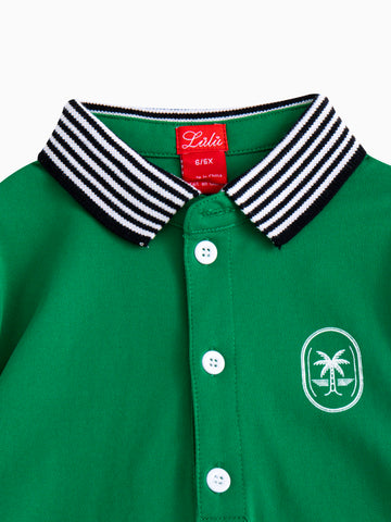 Collar Striped Polo - Deep Green