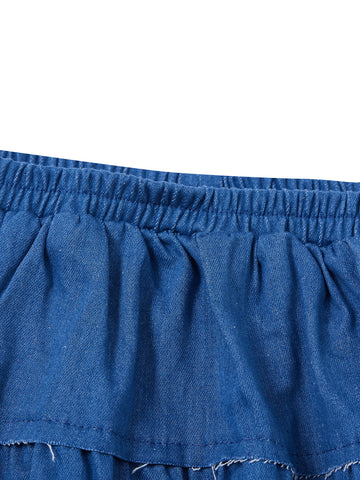 Denim Elastic Yoke Skirt - Lt. Blue Denim