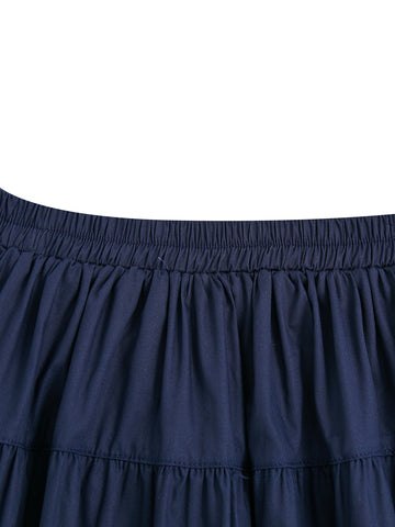 Solid Gathered Skirt - Navy