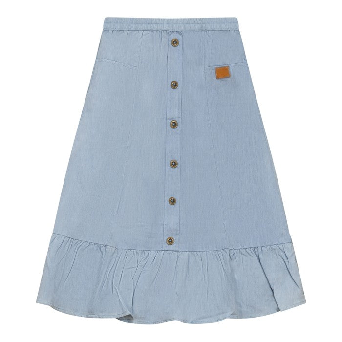 Low cut Gathers Tea Length Skirt - Sky Blue
