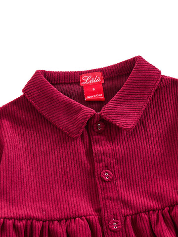 Corduroy Gingham Dress - Burgundy