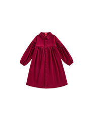 Corduroy Gingham Dress - Burgundy