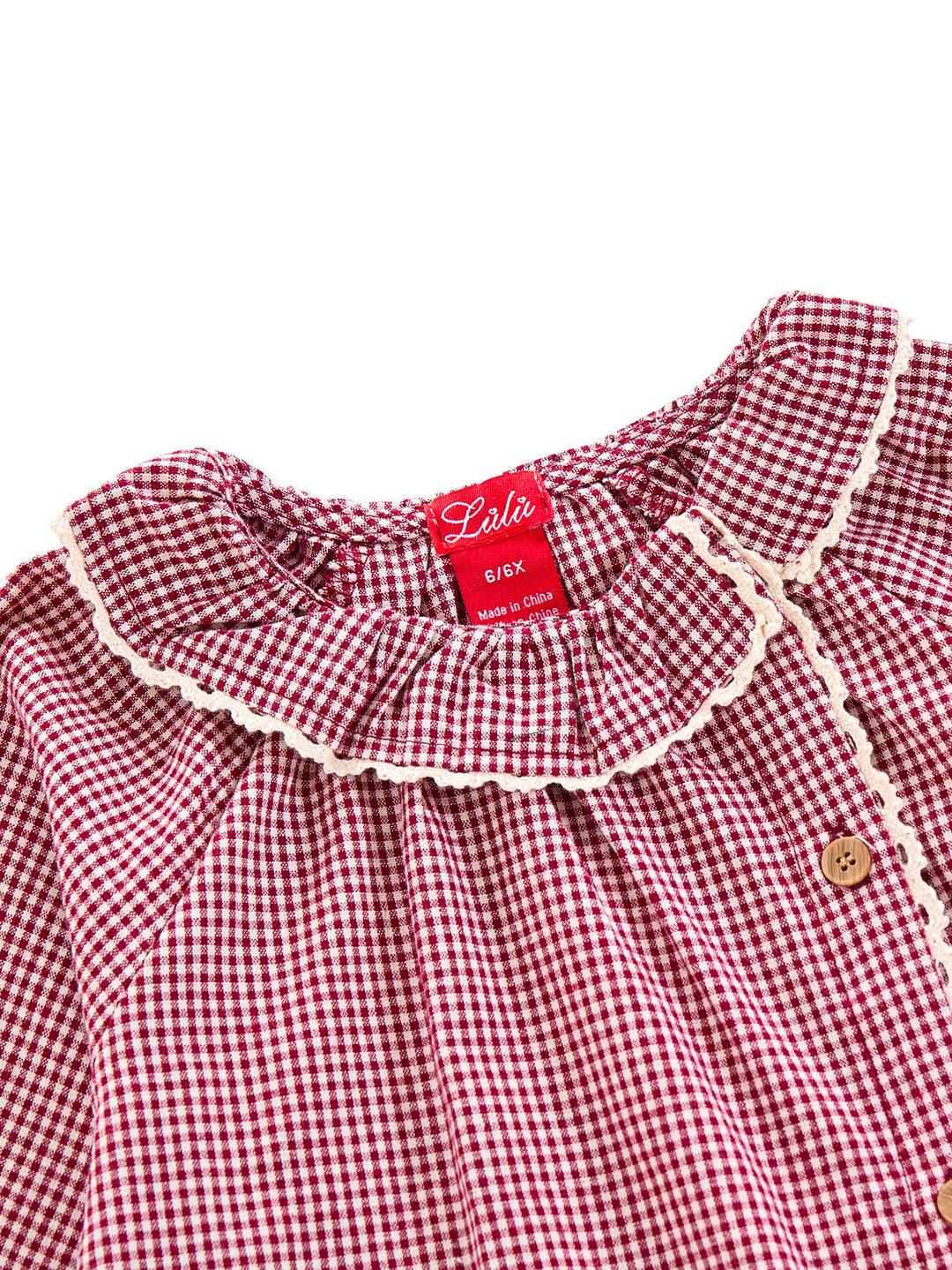 Gingham Ruffle Collar Shirt - Burgandy