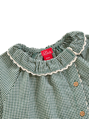 Gingham Ruffle Collar Shirt - Green