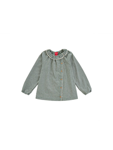 Gingham Ruffle Collar Shirt - Green