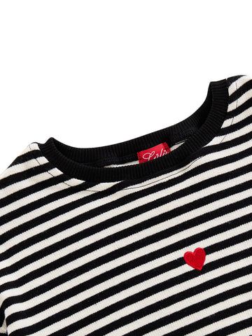 Striped Heart Top - Off White/Black