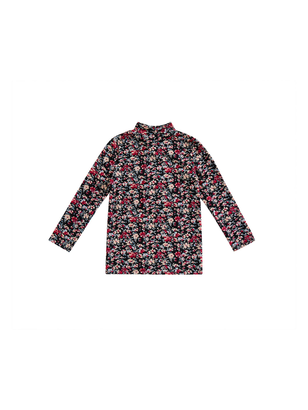 Floral Mock Neck T-shirt - Black/Red