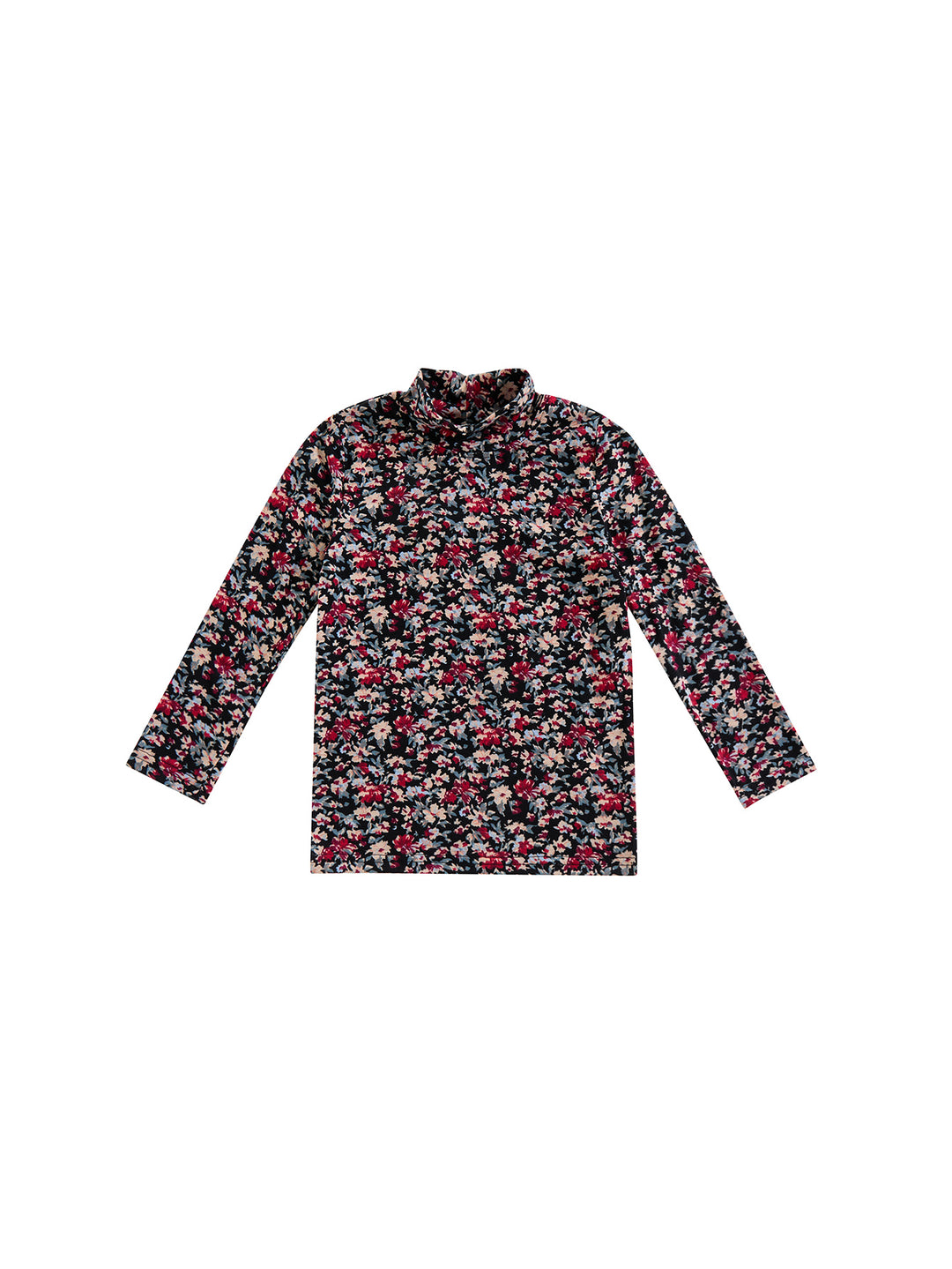 Floral Mock Neck T-shirt - Black/Red