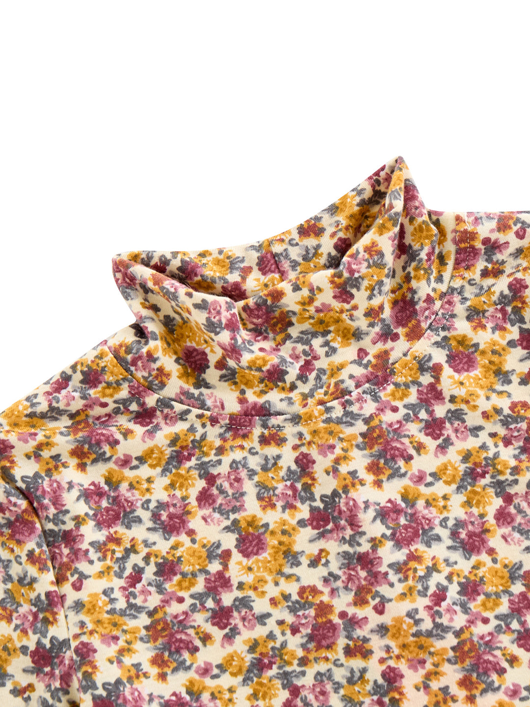 Floral Mock Neck T-shirt - Off white/Burgundy