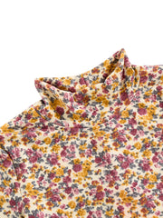 Floral Mock Neck T-shirt - Off white/Burgundy